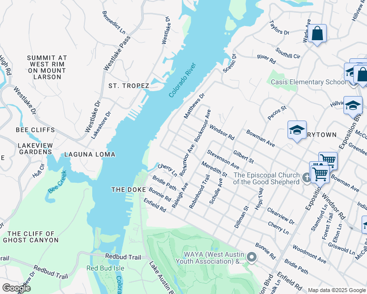 map of restaurants, bars, coffee shops, grocery stores, and more near 3712 Meredith Street in Austin