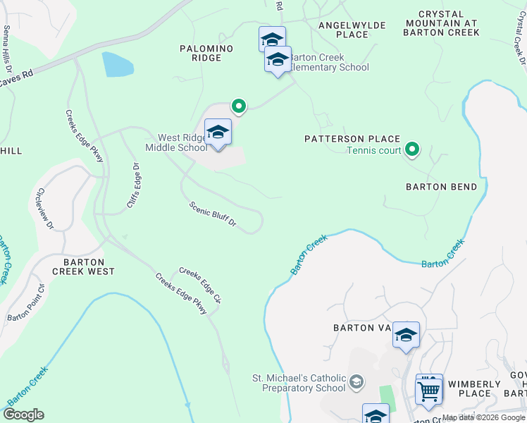 map of restaurants, bars, coffee shops, grocery stores, and more near 9292 Scenic Bluff Drive in Austin