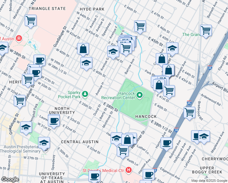map of restaurants, bars, coffee shops, grocery stores, and more near 507 East 39th Street in Austin