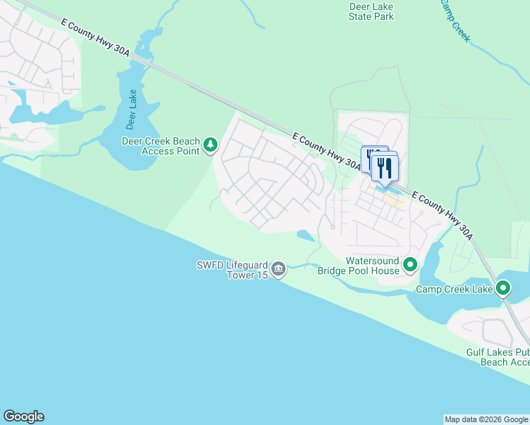 map of restaurants, bars, coffee shops, grocery stores, and more near 425 Coopersmith Lane in Panama City Beach