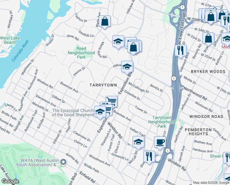 map of restaurants, bars, coffee shops, grocery stores, and more near 2702 Verde Vista in Austin