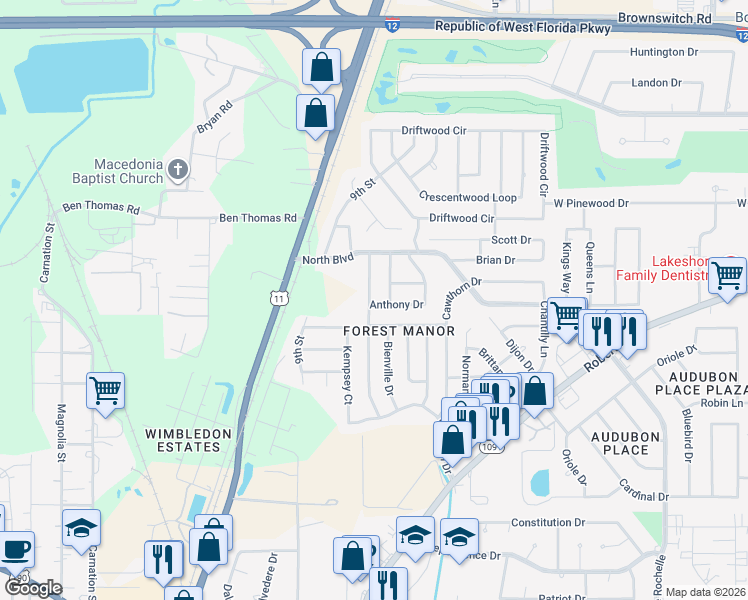 map of restaurants, bars, coffee shops, grocery stores, and more near 204 Melody Lane in Slidell