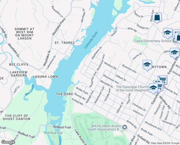 map of restaurants, bars, coffee shops, grocery stores, and more near 3710 Meredith Street in Austin