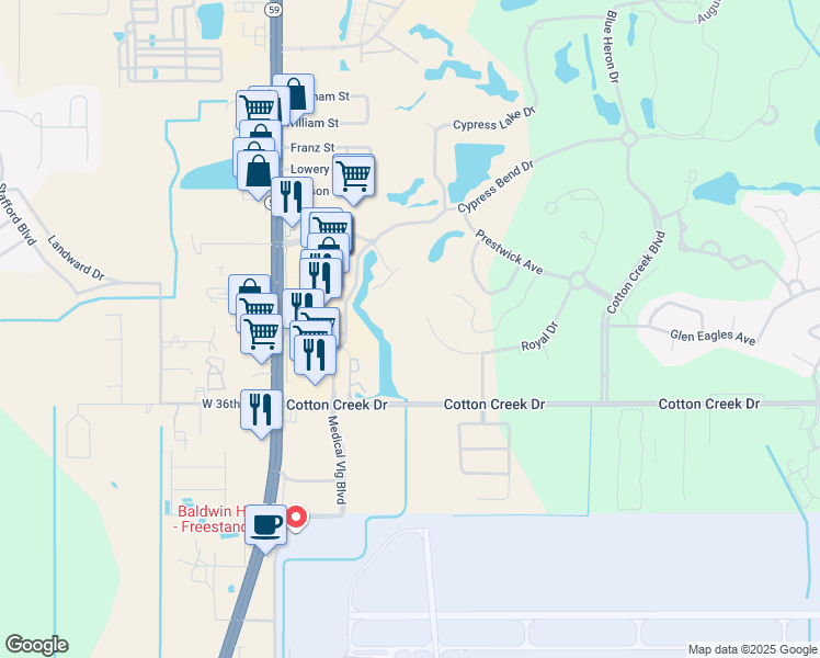 map of restaurants, bars, coffee shops, grocery stores, and more near in Gulf Shores