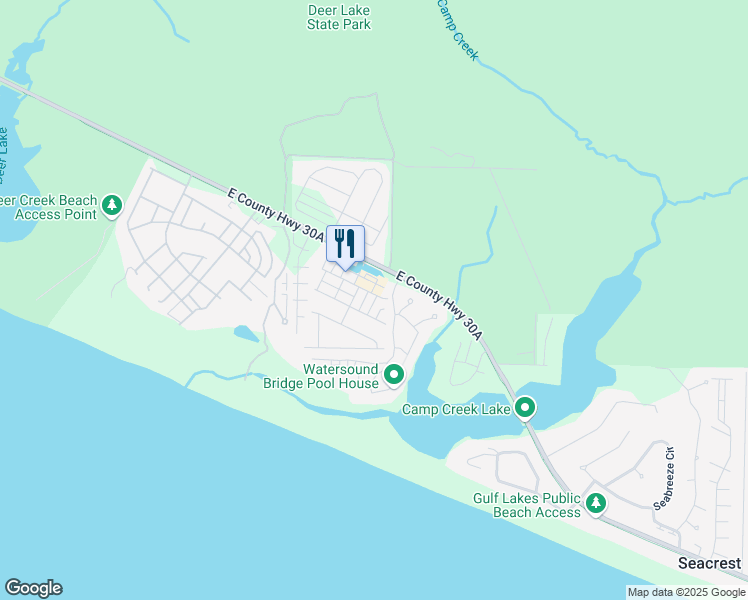 map of restaurants, bars, coffee shops, grocery stores, and more near 20 Federal Street in Rosemary Beach