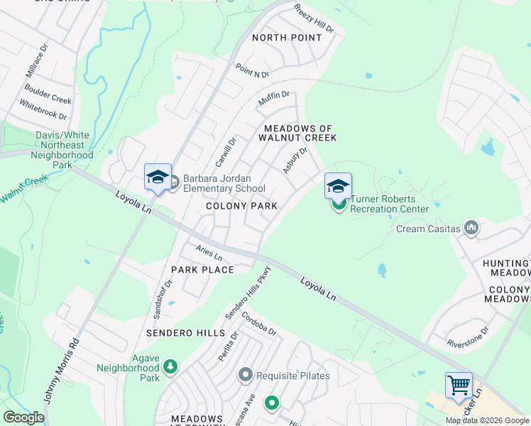 map of restaurants, bars, coffee shops, grocery stores, and more near 6805 Pondsdale Ln in Austin
