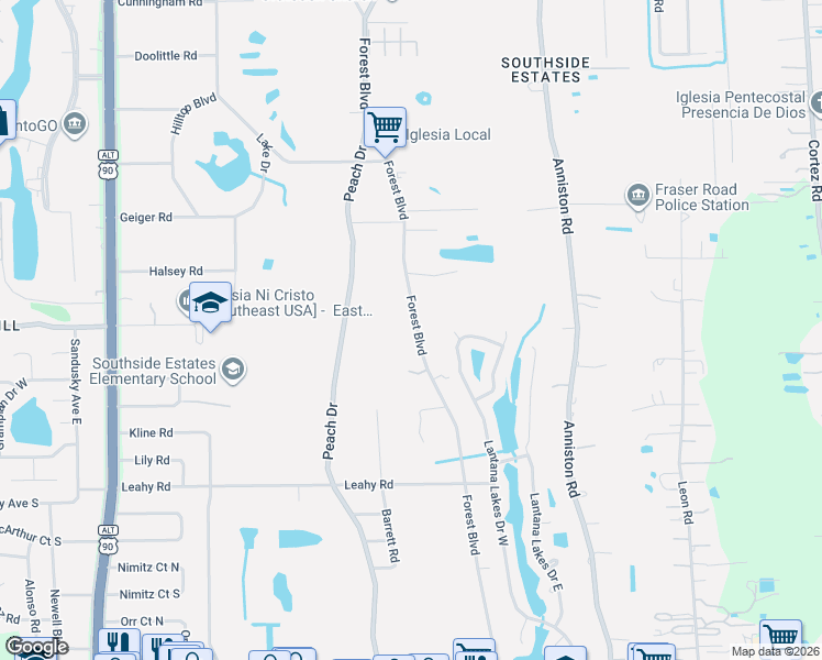 map of restaurants, bars, coffee shops, grocery stores, and more near 2512 Forest Boulevard in Jacksonville