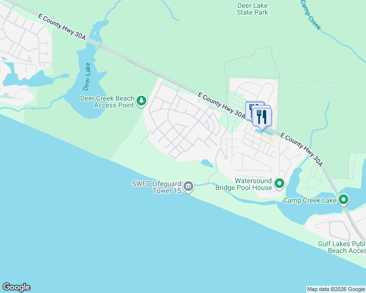 map of restaurants, bars, coffee shops, grocery stores, and more near 425 Coopersmith Lane in Panama City Beach