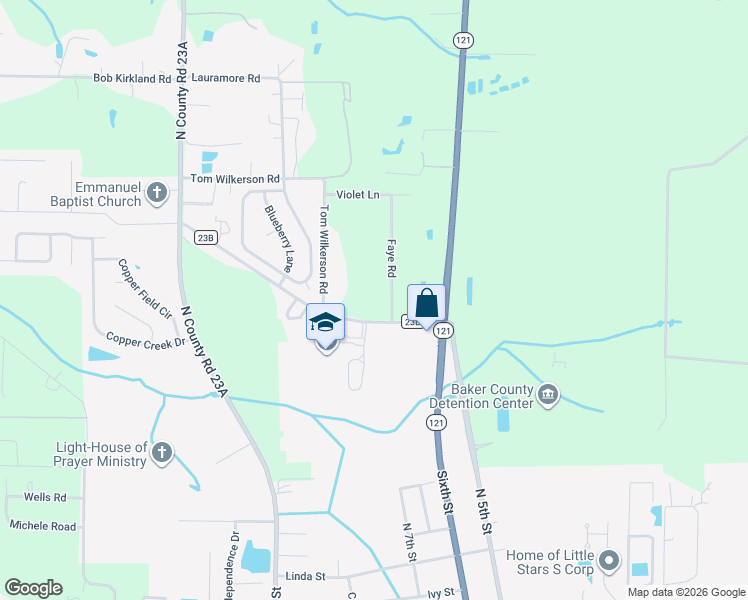 map of restaurants, bars, coffee shops, grocery stores, and more near 11716 Faye Road in Macclenny