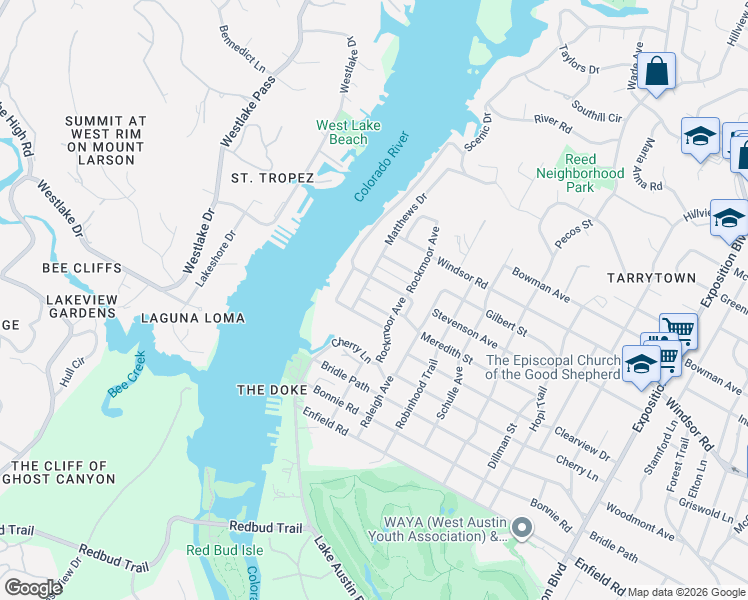 map of restaurants, bars, coffee shops, grocery stores, and more near 3712 Meredith Street in Austin