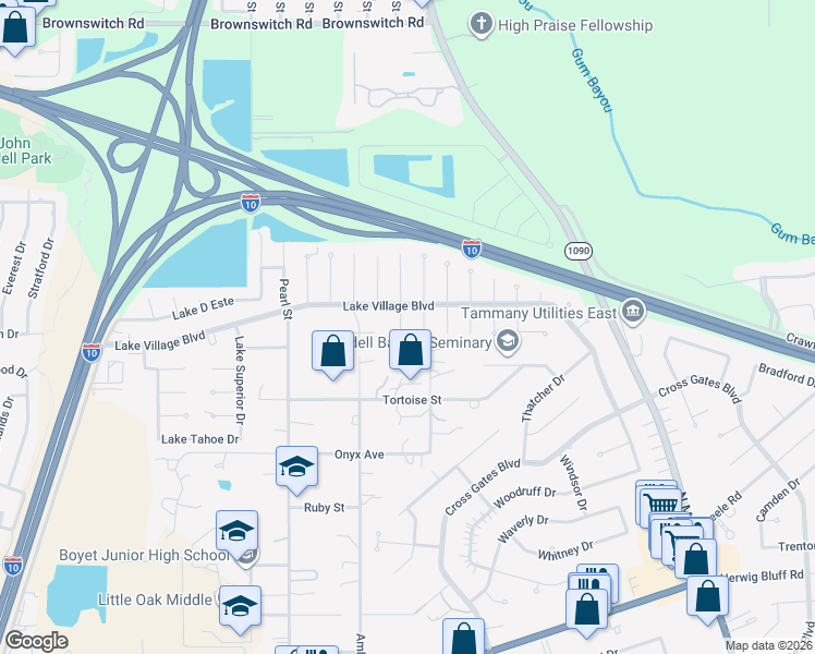 map of restaurants, bars, coffee shops, grocery stores, and more near 706 South Lake Caddo Court in Slidell