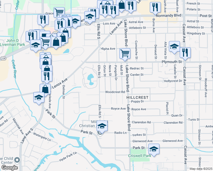 map of restaurants, bars, coffee shops, grocery stores, and more near 1271 Orton Street in Jacksonville