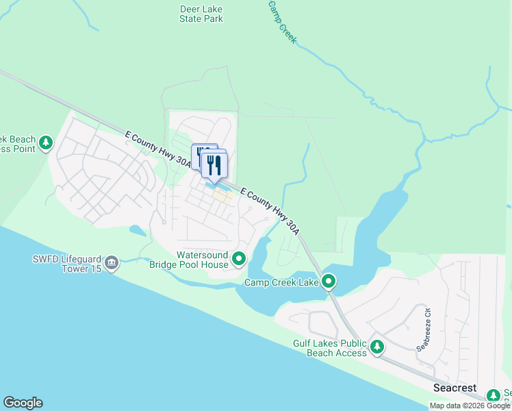 map of restaurants, bars, coffee shops, grocery stores, and more near 63 Creek Bridge Lane in Santa Rosa Beach