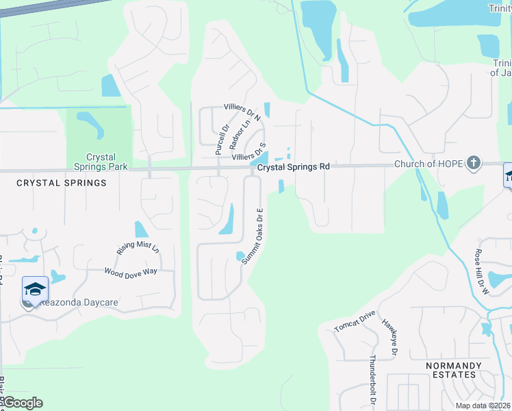 map of restaurants, bars, coffee shops, grocery stores, and more near 1267 Summit Oaks Drive West in Jacksonville