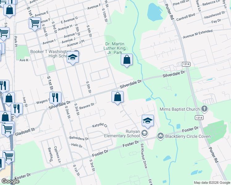 map of restaurants, bars, coffee shops, grocery stores, and more near 1303 South 7th Street in Conroe