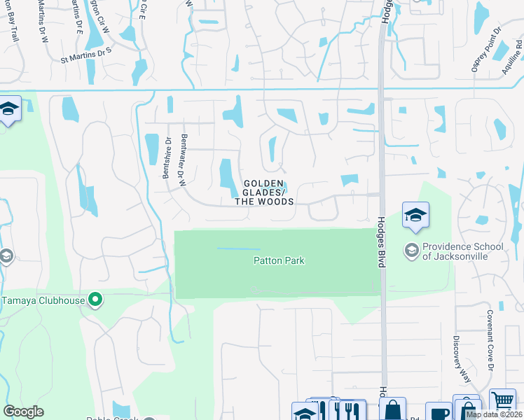 map of restaurants, bars, coffee shops, grocery stores, and more near 12872 Bentwater Drive in Jacksonville