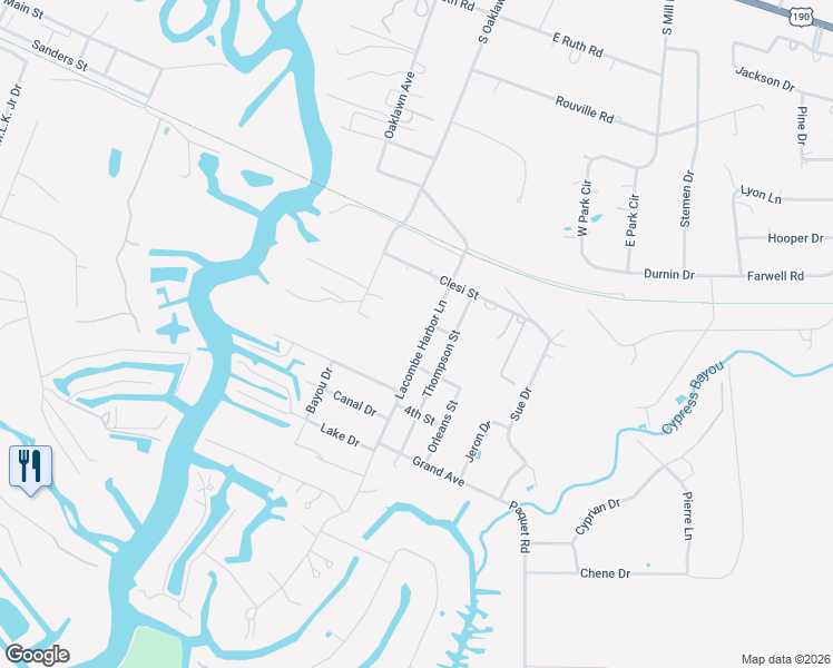 map of restaurants, bars, coffee shops, grocery stores, and more near 59551 Lacombe Harbor Road in Lacombe