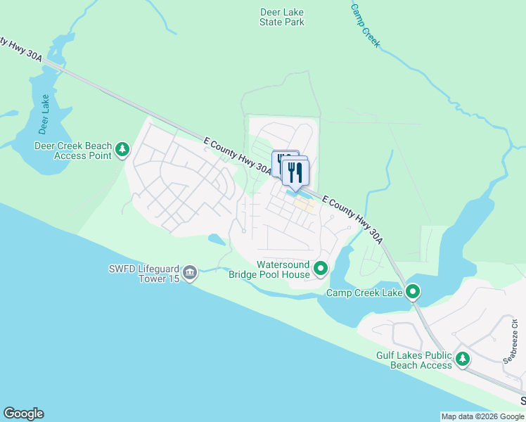 map of restaurants, bars, coffee shops, grocery stores, and more near 4 Clipper Street in Rosemary Beach
