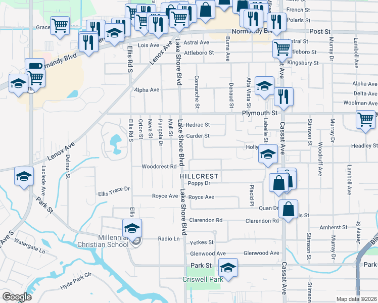 map of restaurants, bars, coffee shops, grocery stores, and more near 5347 Baycrest Road in Jacksonville