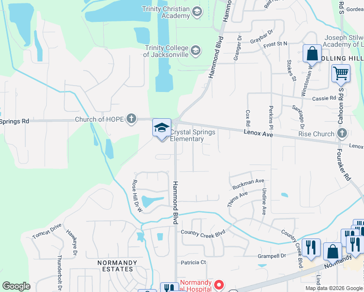 map of restaurants, bars, coffee shops, grocery stores, and more near 1261 Hammond Boulevard in Jacksonville