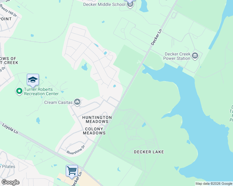 map of restaurants, bars, coffee shops, grocery stores, and more near 7302 Decker Lane in Austin