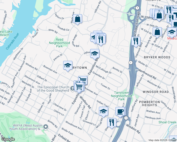 map of restaurants, bars, coffee shops, grocery stores, and more near 2702 Verde Vista in Austin