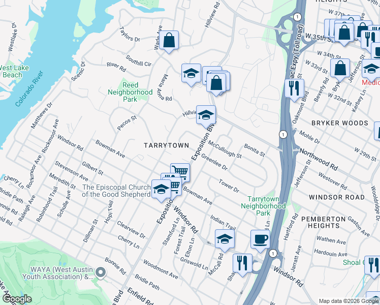 map of restaurants, bars, coffee shops, grocery stores, and more near 2702 Verde Vista in Austin