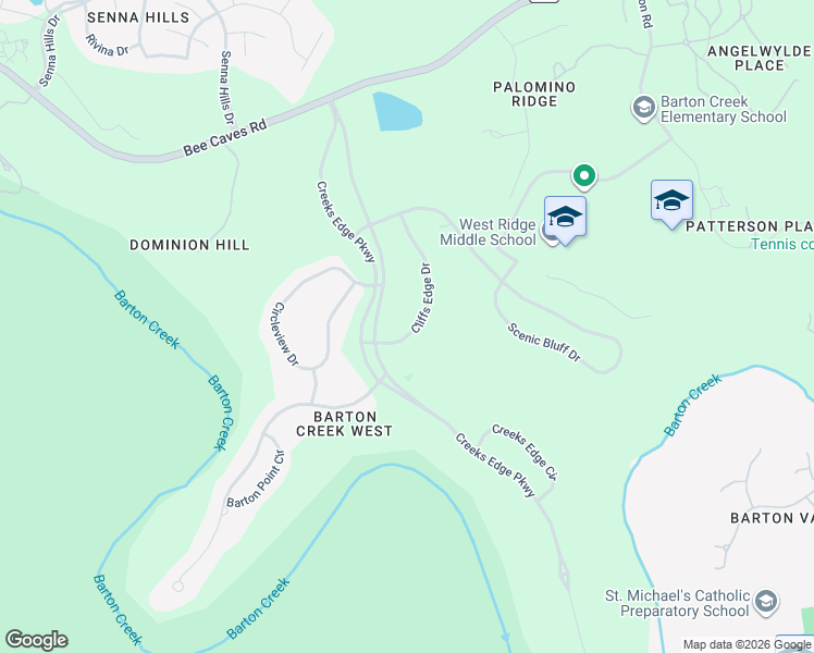 map of restaurants, bars, coffee shops, grocery stores, and more near 2401 Cliffs Edge Drive in Austin