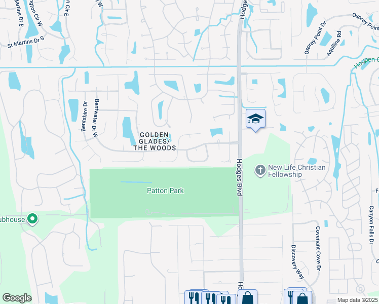 map of restaurants, bars, coffee shops, grocery stores, and more near 2509 Canyon Creek Trail West in Jacksonville