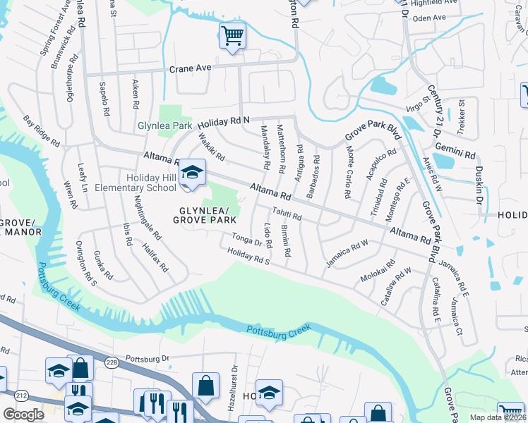 map of restaurants, bars, coffee shops, grocery stores, and more near 1022 Lido Road in Jacksonville