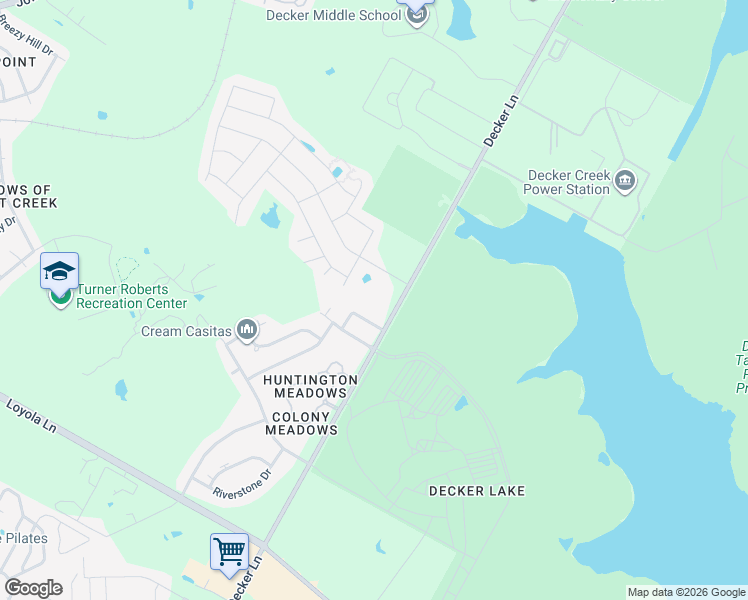 map of restaurants, bars, coffee shops, grocery stores, and more near 7302 Decker Lane in Austin