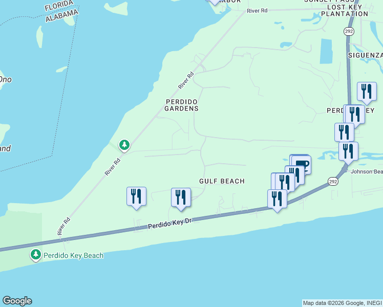 map of restaurants, bars, coffee shops, grocery stores, and more near 14445 Salt Meadow Drive in Pensacola