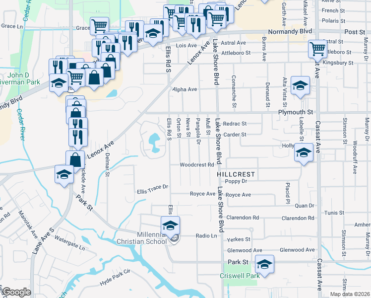 map of restaurants, bars, coffee shops, grocery stores, and more near 1271 Orton Street in Jacksonville
