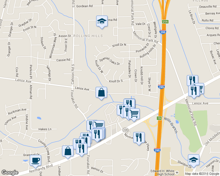 map of restaurants, bars, coffee shops, grocery stores, and more near 7843 Lenox Avenue in Jacksonville
