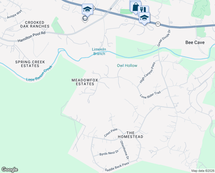 map of restaurants, bars, coffee shops, grocery stores, and more near 13915 Lone Rider Trail in Austin