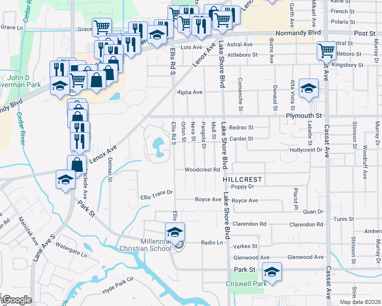 map of restaurants, bars, coffee shops, grocery stores, and more near 1271 Orton Street in Jacksonville
