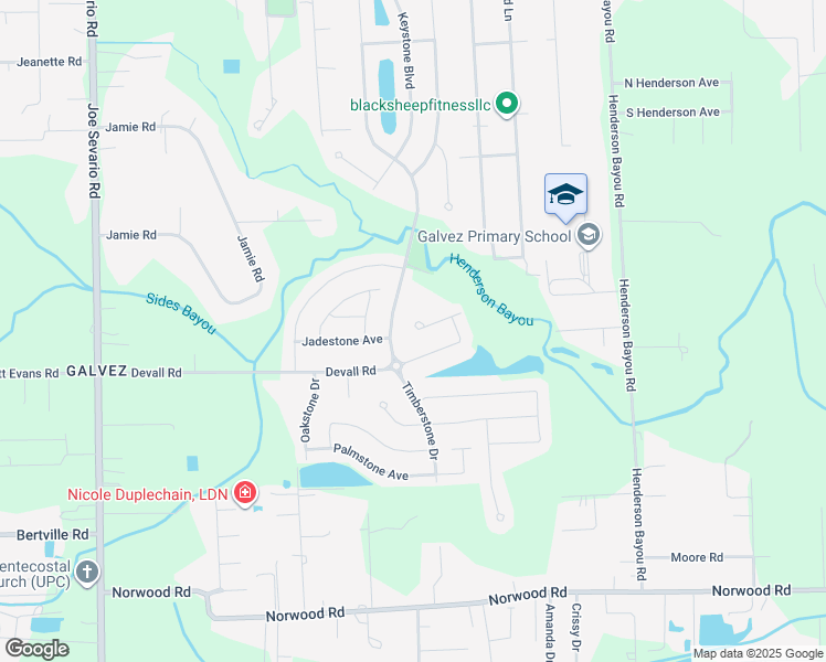 map of restaurants, bars, coffee shops, grocery stores, and more near 42411 Harborstone Avenue in Prairieville