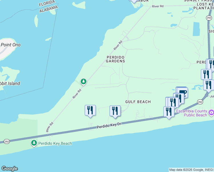map of restaurants, bars, coffee shops, grocery stores, and more near 14537 Salt Meadow Drive in Pensacola