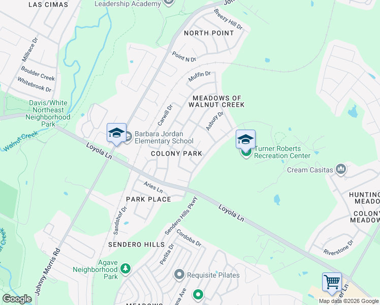 map of restaurants, bars, coffee shops, grocery stores, and more near 6900 Pondsdale Lane in Austin