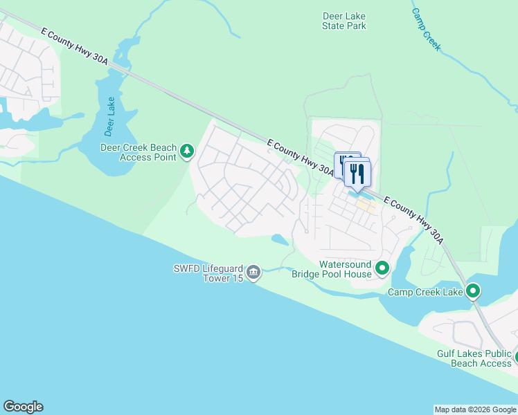 map of restaurants, bars, coffee shops, grocery stores, and more near 36 Compass Point Way in Panama City Beach