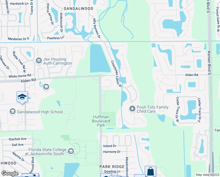 map of restaurants, bars, coffee shops, grocery stores, and more near 2671 Huffman Boulevard in Jacksonville