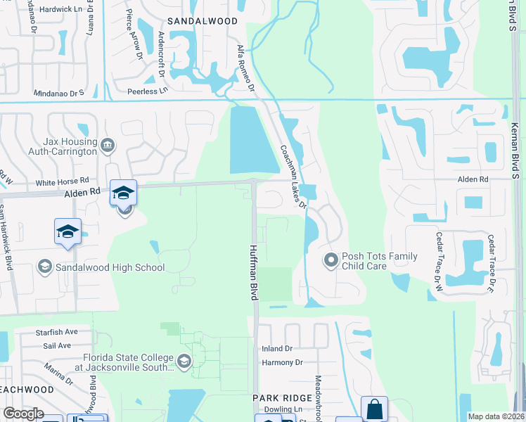 map of restaurants, bars, coffee shops, grocery stores, and more near 11914 Canterwood Drive in Jacksonville