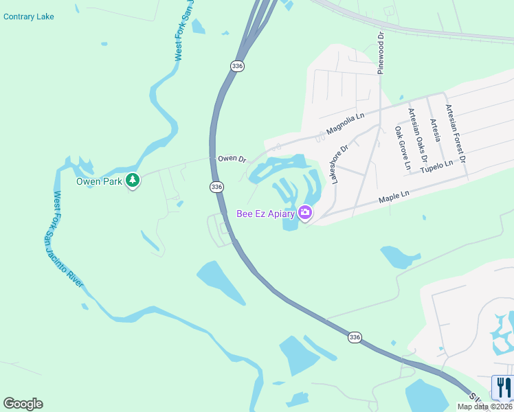 map of restaurants, bars, coffee shops, grocery stores, and more near 3307 Hamilton Circle in Conroe