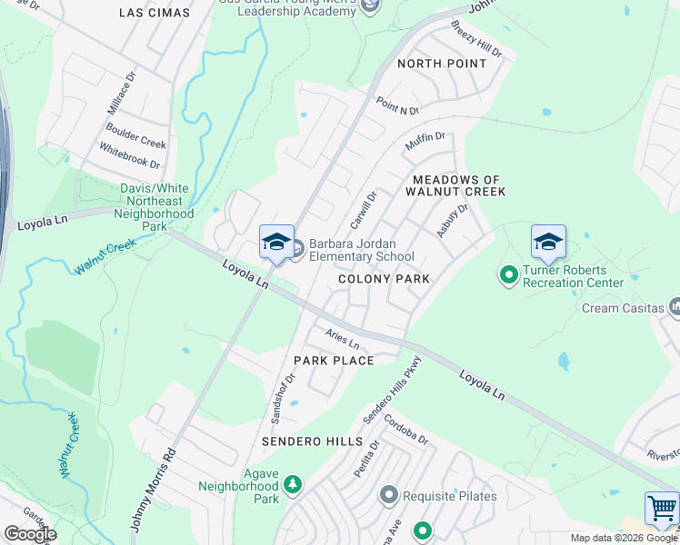 map of restaurants, bars, coffee shops, grocery stores, and more near 6904 Carwill Drive in Austin