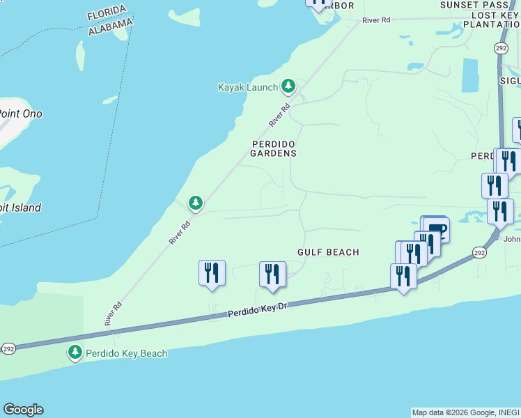 map of restaurants, bars, coffee shops, grocery stores, and more near 14301 Semmes St in Pensacola