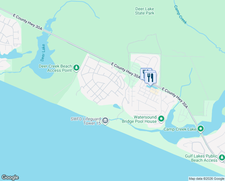 map of restaurants, bars, coffee shops, grocery stores, and more near 36 Compass Point Way in Panama City Beach