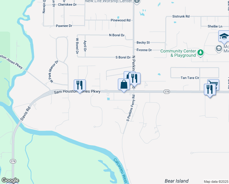 map of restaurants, bars, coffee shops, grocery stores, and more near 2019 Sam Houston Jones Parkway in Lake Charles