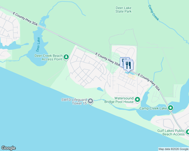 map of restaurants, bars, coffee shops, grocery stores, and more near 36 Compass Point Way in Panama City Beach