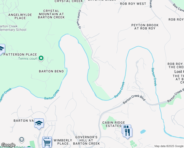 map of restaurants, bars, coffee shops, grocery stores, and more near 1100 Crystal Creek Drive in Austin