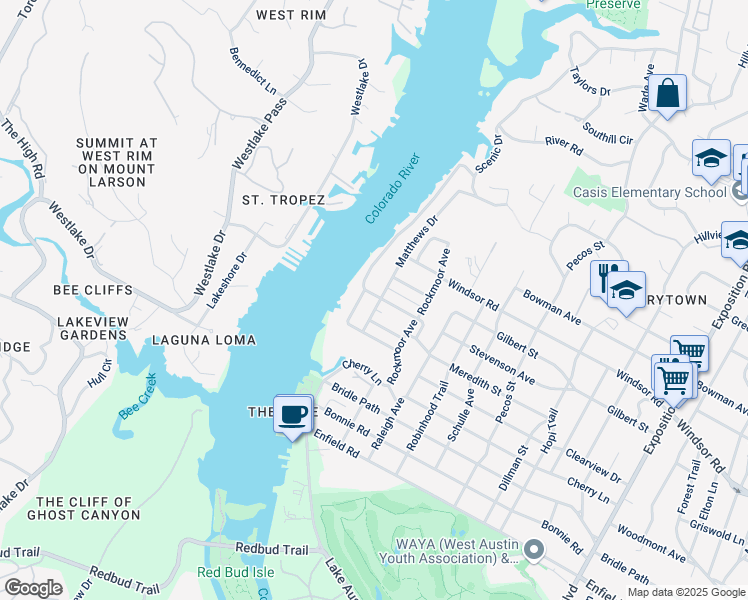 map of restaurants, bars, coffee shops, grocery stores, and more near 3801 Stevenson Avenue in Austin